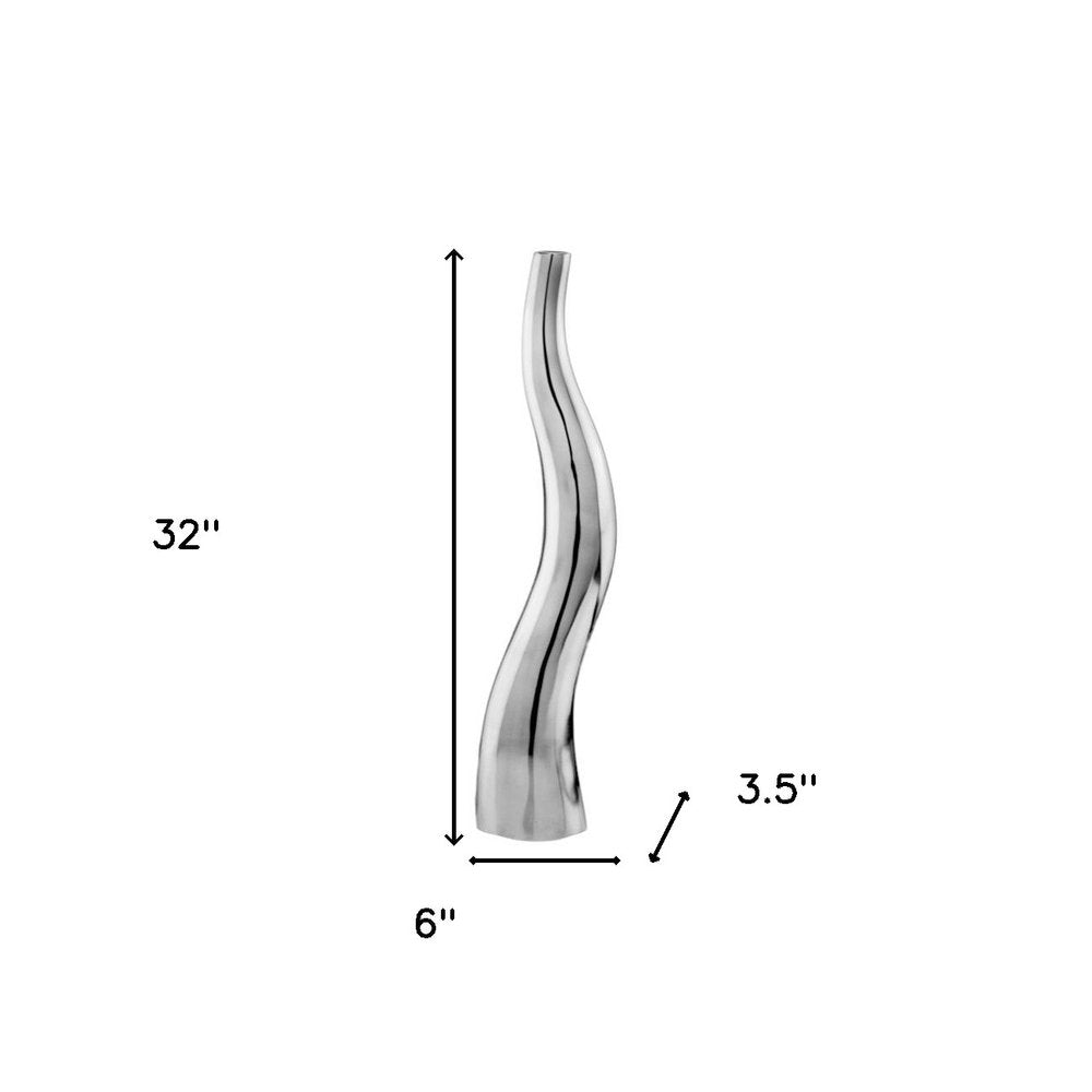 Set of Two Silver Aluminum Squiggly Vases