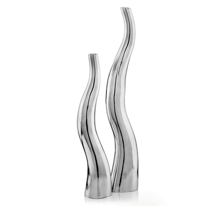 Set of Two Silver Aluminum Squiggly Table Vase