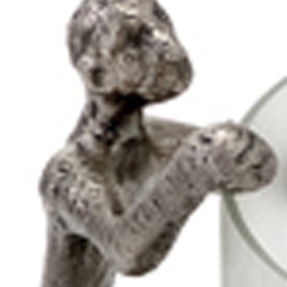 10" Silver And Glass Climbing Man Hurricane Candle Holder