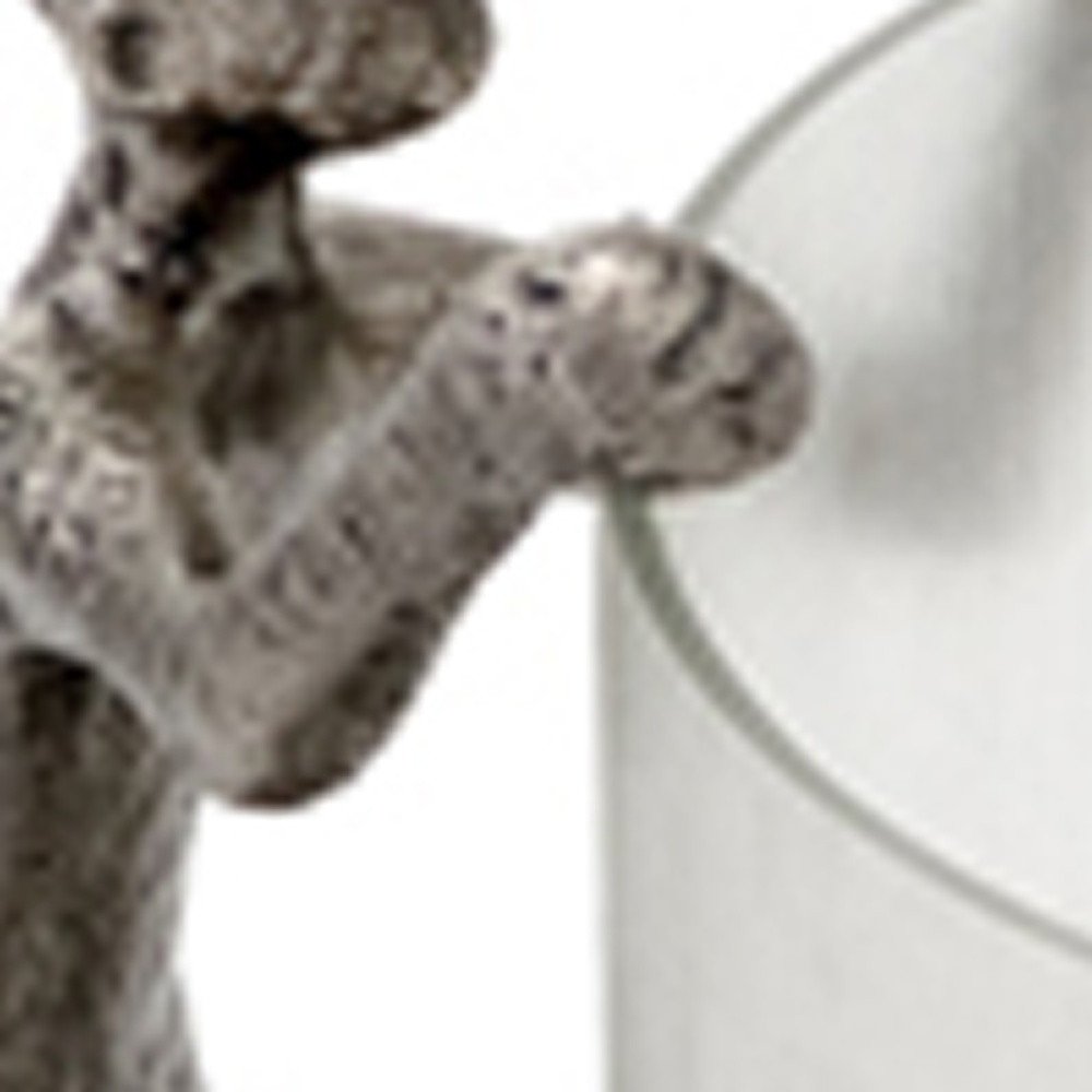 10" Silver And Glass Climbing Man Hurricane Candle Holder