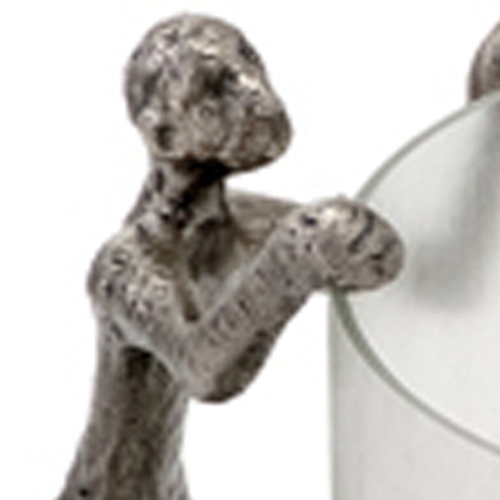 10" Silver And Glass Climbing Man Hurricane Candle Holder