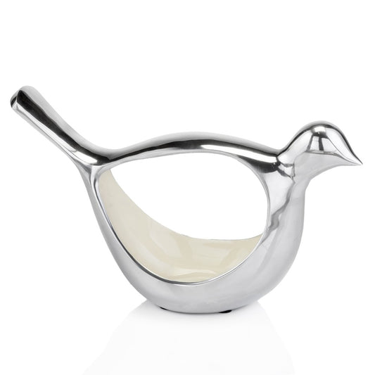 7" Silver Buffed Aluminum Bird Shaped Sculptural Bowl