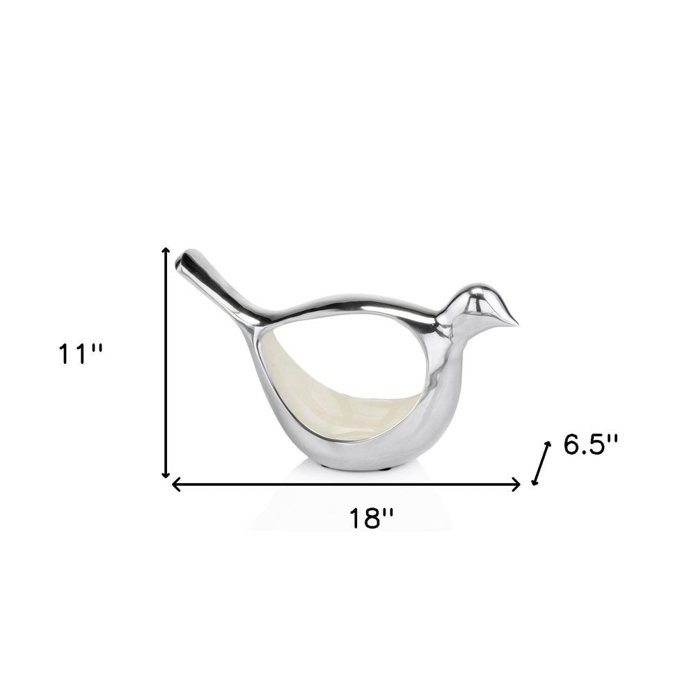 7" Silver Buffed Aluminum Bird Shaped Sculptural Bowl