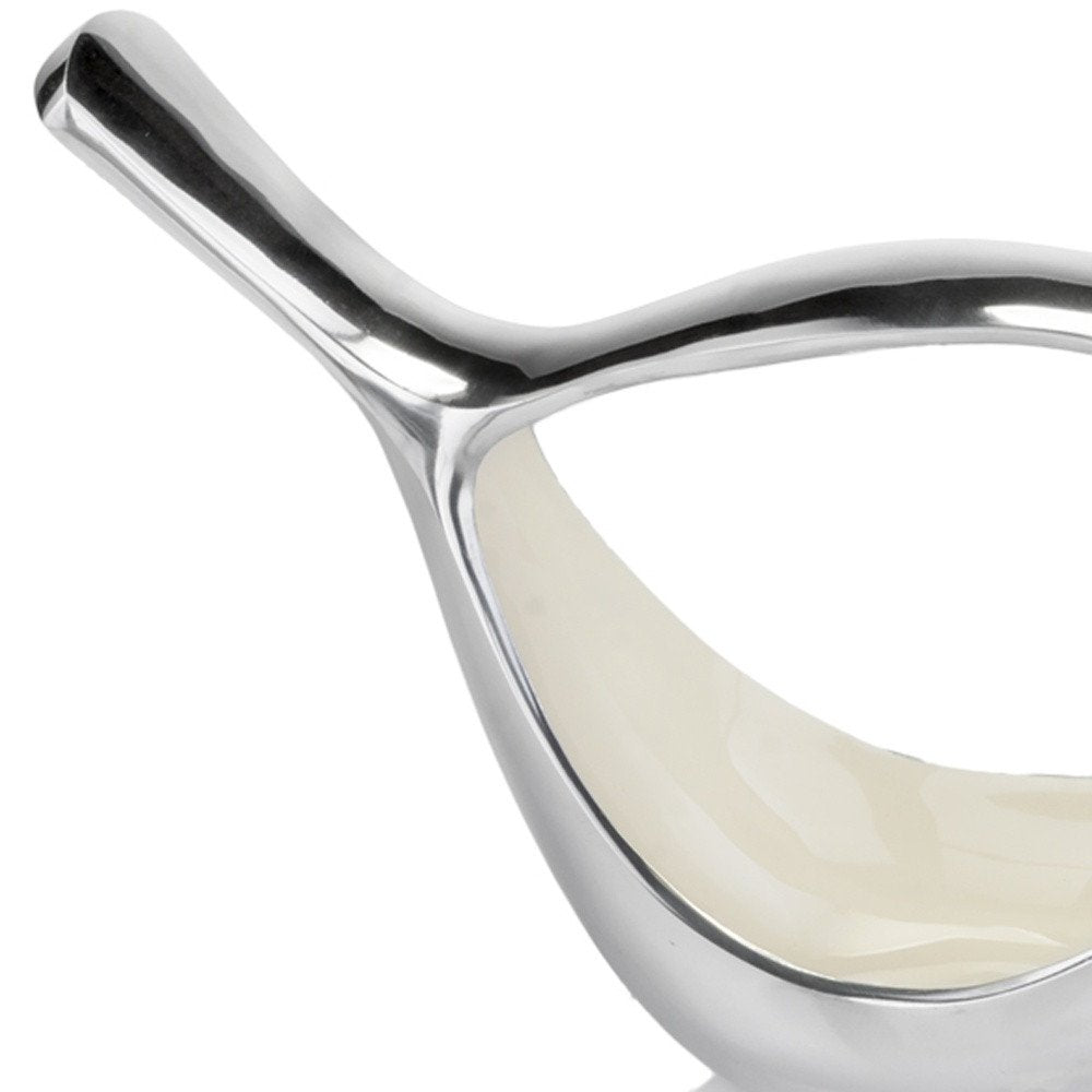 7" Silver Buffed Aluminum Bird Shaped Sculptural Bowl