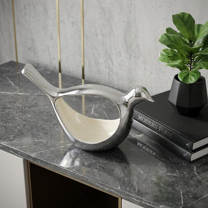 7" Silver Buffed Aluminum Bird Shaped Sculptural Bowl
