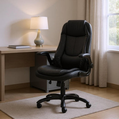 Black Faux Leather Tufted Seat Swivel Adjustable Executive Chair Leather Back Steel Frame