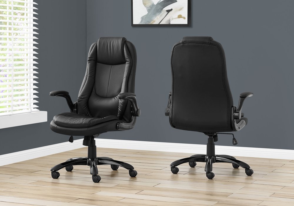 Black Faux Leather Tufted Seat Swivel Adjustable Executive Chair Leather Back Steel Frame