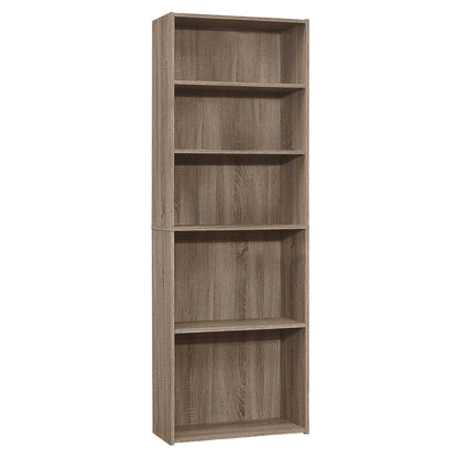71" Taupe Distressed Wood Adjustable Five Tier Bookcase