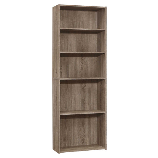 71" Taupe Distressed Wood Adjustable Five Tier Bookcase