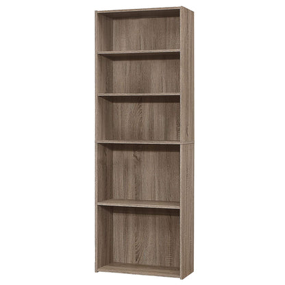 71" Taupe Distressed Wood Adjustable Five Tier Bookcase