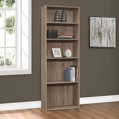 71" Taupe Distressed Wood Adjustable Five Tier Bookcase