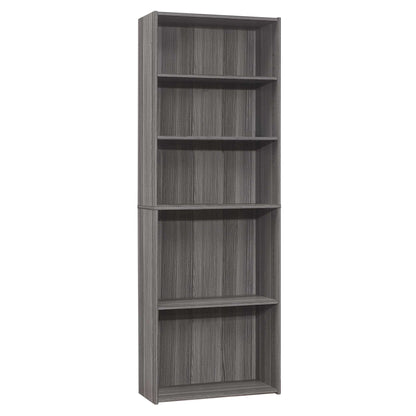 71" Gray Wood Adjustable Five Tier Bookcase