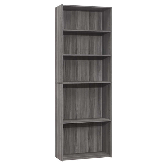 71" Gray Wood Adjustable Five Tier Bookcase