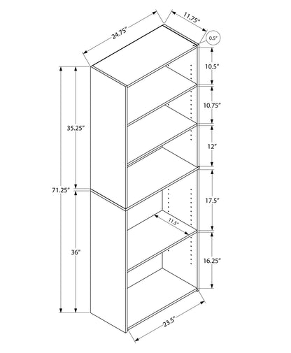 71" Gray Wood Adjustable Five Tier Bookcase