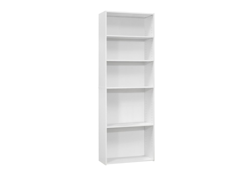 71" White Wood Adjustable Five Tier Bookcase