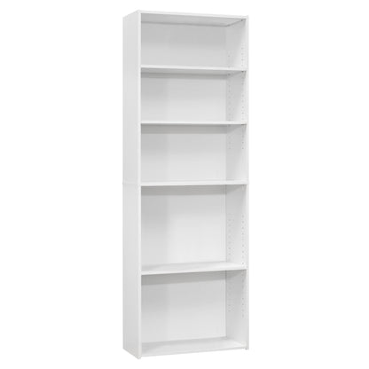 71" White Wood Adjustable Five Tier Bookcase