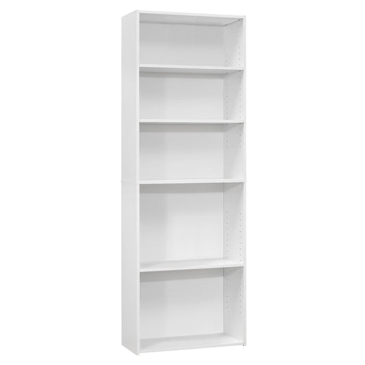 71" White Wood Adjustable Five Tier Bookcase