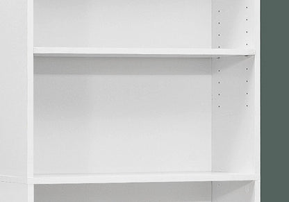 71" White Wood Adjustable Five Tier Bookcase