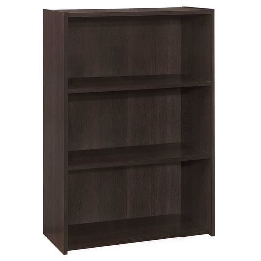 36" Espresso Wood Adjustable Three Tier Bookcase