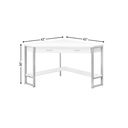 42" White and Silver Corner Computer Desk