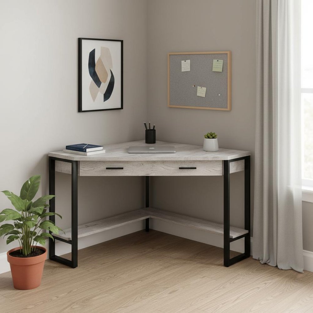 42" Gray and Black Corner Computer Desk