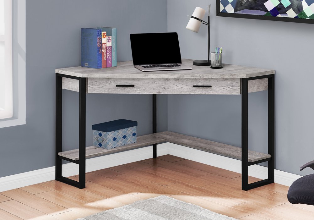 42" Gray and Black Corner Computer Desk