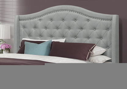 Solid Wood Queen Tufted Gray Upholstered Linen Bed With Nailhead Trim