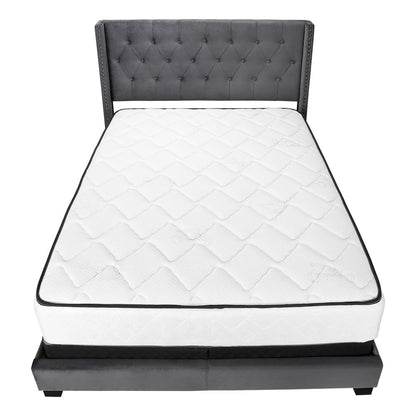 Solid Wood Queen Tufted Gray Upholstered Velvet Bed With Nailhead Trim