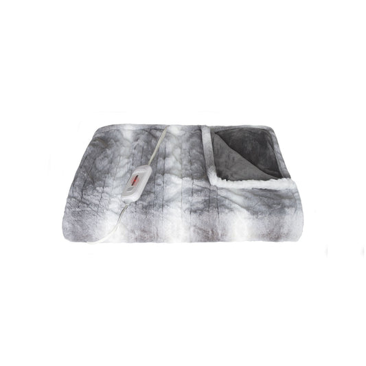 50" X 60" Gray And White Heated Electric Striped Throw Blanket