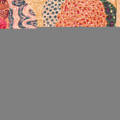 50" X 70" Orange and Red Kantha Cotton Floral Throw Blanket with Embroidery
