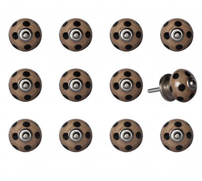 Set of Twelve Brown And Black Geometric Ceramic Drawer Pull Knobs