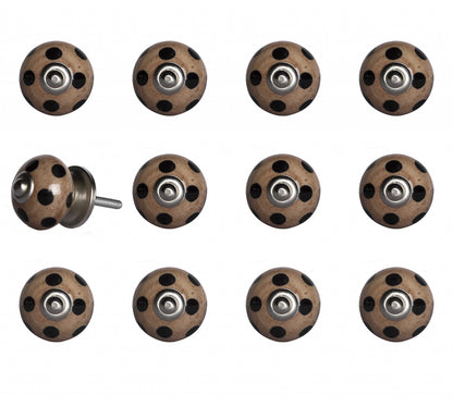 Set of Twelve Brown And Black Geometric Ceramic Drawer Pull Knobs