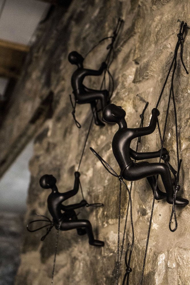 Set of Five Black Resin Climbing Man Hanging Dimensional Sculpture