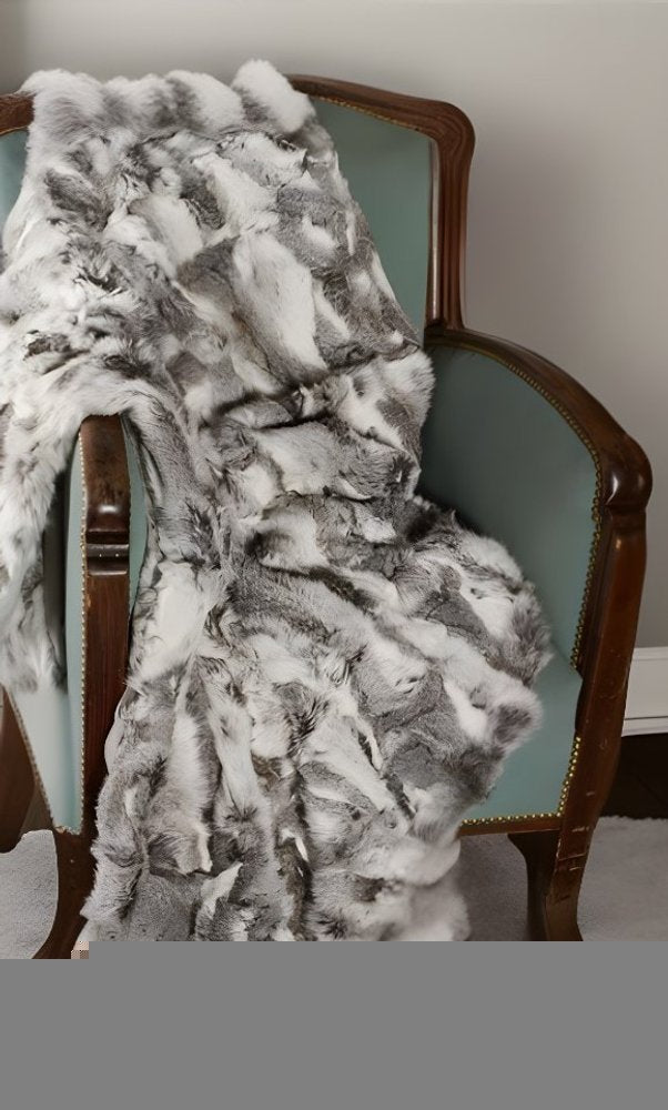 50" X 60" Gray Rabbit Fur Throw Blanket