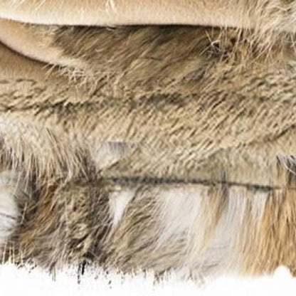 60" X 50" Tan Knitted Rabbit Fur Animal Print Throw Blanket