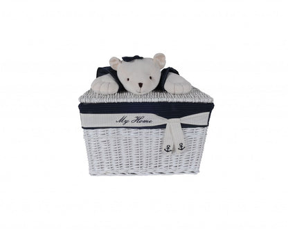Set of Five Blue And White Rattan Basket