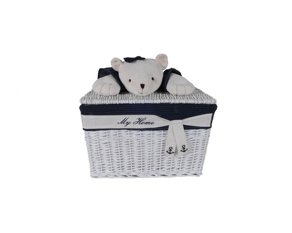 Set of Five Blue And White Rattan Basket