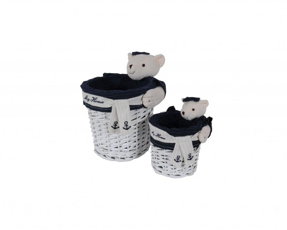 Set of Five Blue And White Rattan Basket