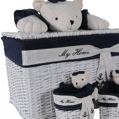 Set of Five Blue And White Rattan Basket