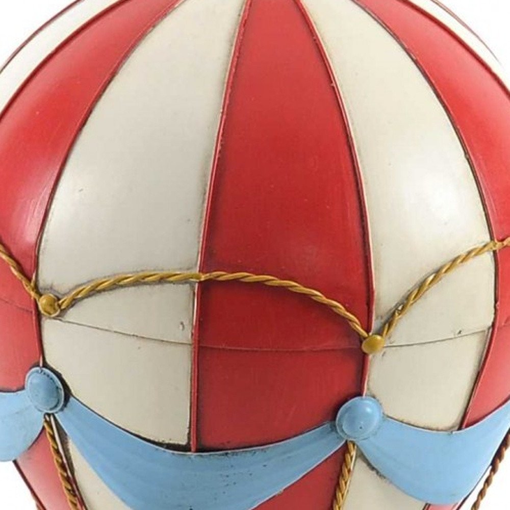 15" Red And White Metal Hand Painted Hot Air Balloon Tabletop Sculpture