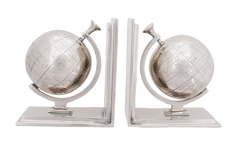 Set of Two Aluminum  Globe Bookend