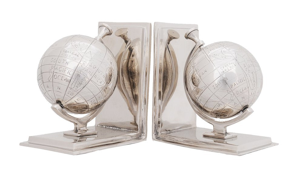 Set of Two Aluminum  Globe Bookend