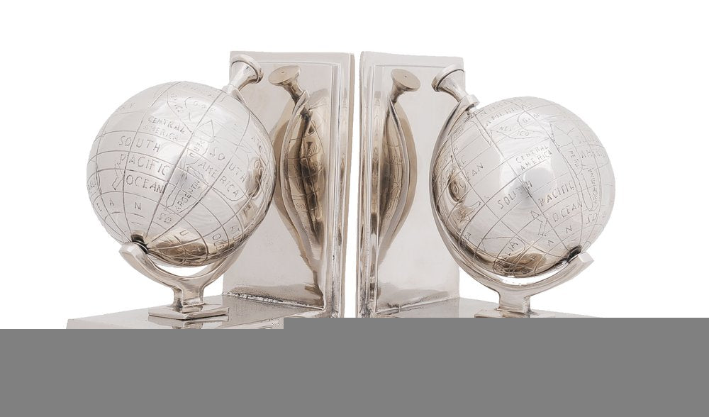Set of Two Aluminum  Globe Bookend