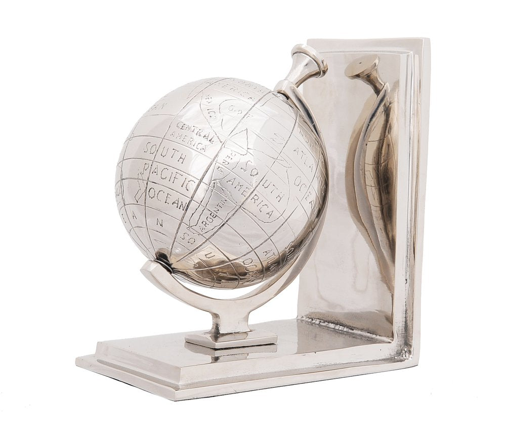 Set of Two Aluminum  Globe Bookend