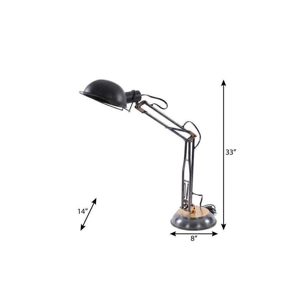 33" Black Metal Desk Table Lamp With Black Bowl Shade