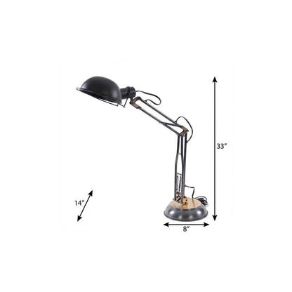 33" Black Metal Desk Table Lamp With Black Bowl Shade
