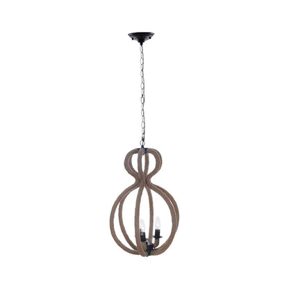 Natural and Black Iron and Rope Three Light Ceiling Light