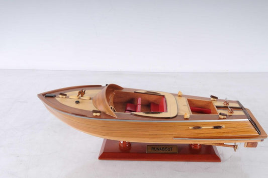 16" Brown Solid Wood Hand Painted Runabout Canoe Model Boat