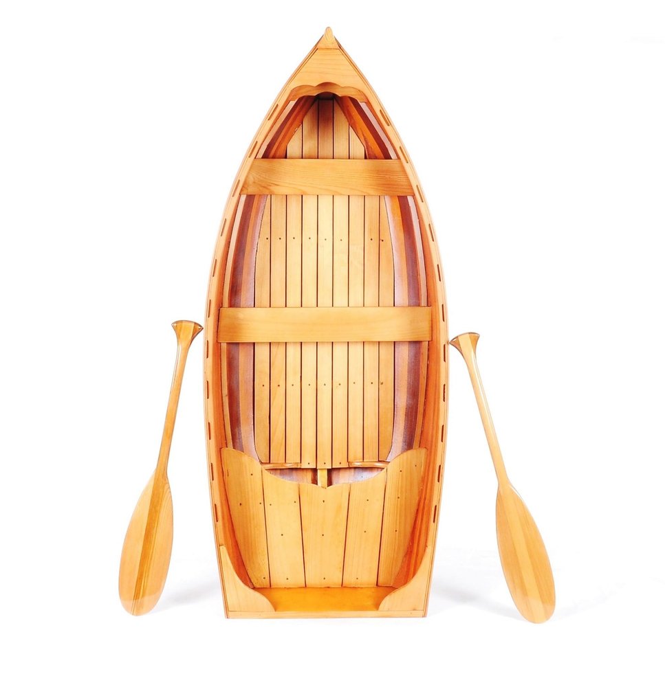 15" Wood Brown Solid Wood Hand Painted Model Boat Tabletop Sculpture