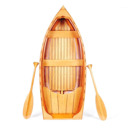 15" Wood Brown Solid Wood Hand Painted Model Boat Tabletop Sculpture
